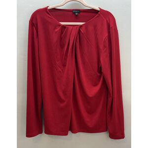 Talbots Woman XL Red Stretchy Draped Front Long sleeve Blouse Shirt Top EUC